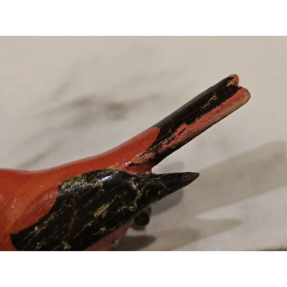 Vintage Hand Painted Red Bird Brooch Wood Bird Pin Folk Art Cardinal Style #1353